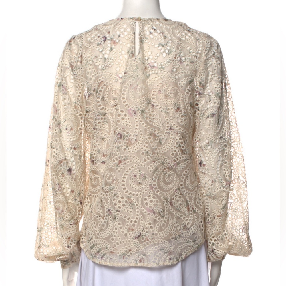 Veronica Beard Azar Eyelet Blouse Sz S 4 Floral Lace Ivory Ecru Embroidery - Picture 6 of 7